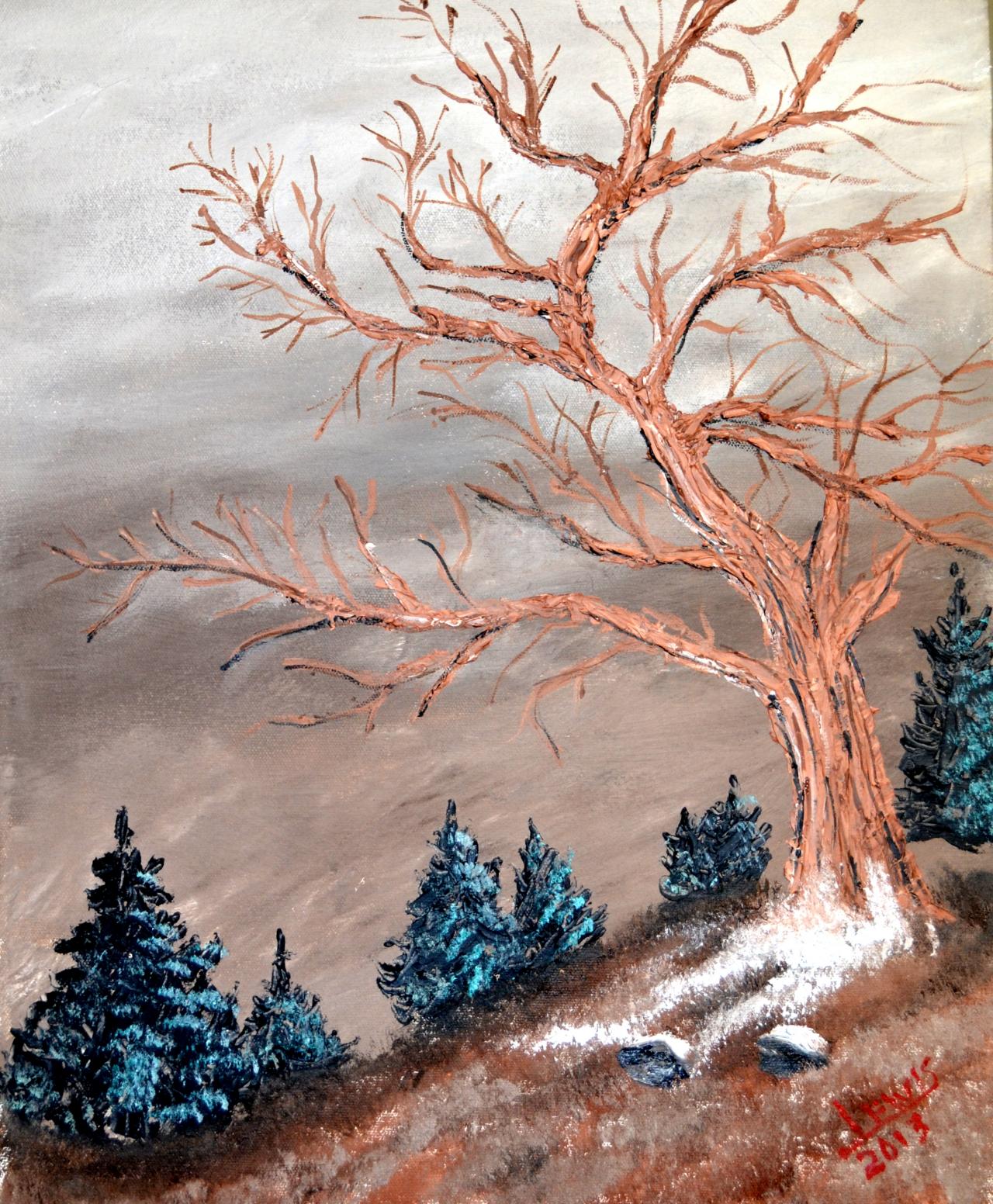 Dead Tree On A Hill Original Painting-